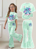 Kids' Girls' Stitch Cartoon Print 2-Pc. Outfit: Floral T-Shirt