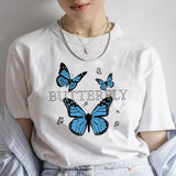 Women's Summer Butterfly Print T-shirt Girl Casual Short Sleeve