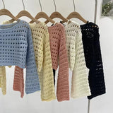 Long Sleeve Crochet Knit Top Summer Beach Bikini Knitwear