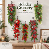 Christmas Greenery Garland with Lily & Red Berries for Mantel Decor