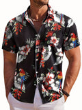 Men's Short-Sleeve Hawaiian Botanical Flower Print Shirt