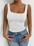 Women's Casual Square Neck Sleeveless Cami Crop Top Solid
