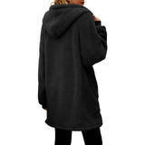 Hooded Plush Loose Zipper Casual Solid Long Sleeved Lightweight Jacket Simple Long Coat Winter Woman Outwear Clothes New Vintage