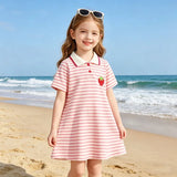 Girls Striped Polo Dress Short Sleeve A-Line School Dress