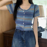 Ice Silk Short Sleeve Open Cardigan Women's Top Rainbow