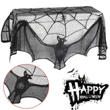 Black Bat Lace Halloween Tablecloth & Fireplace Mantel Scarf Cover