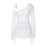 Women's Ruched Lace-Up Sheer Mini Party Dress Summer 2026