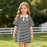 Girls Striped Polo Dress Short Sleeve A-Line School Dress