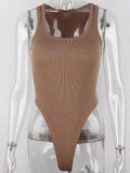 Women's Sleeveless Knit Bodysuit Off-Shoulder Halter Top