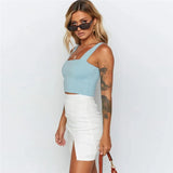 Sleeveless Summer Crop Top White Women Black Casual T Shirt