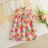 Girls Summer Cotton Floral Sleeveless Beach Dress for Kids