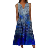 Women's Casual Summer Dress: V-neck Sleeveless Design Pocket