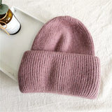Women's Rabbit Fur Winter Hat Warm Beanie Solid Color Cap