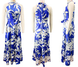 Hanging Neck Lace-up Printed Ruffle Dress Casual Sleeveless