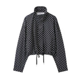 Women's Polka Dot Turtleneck Zipper Jacket with Pockets