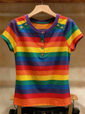 Rainbow Stripes Slim Fit Short Sleeve Korean Style T-Shirt