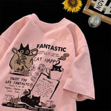 Oversized Cartoon Cat Print Couples Short Sleeve T-Shirt