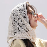 Knitted Triangle Scarf Fake Collar Crochet Flower Cape Cloak