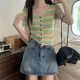 Ice Silk Short Sleeve Open Cardigan Women's Top Rainbow