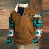 Men’s Graphic Patchwork Hoodie – Vintage Zipper Stand Collar Top