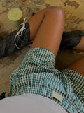 Women’s Y2K Retro Cleanfit Plaid Print Elastic Loungewear Loose Shorts