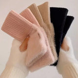 Women's Fingerless Winter Gloves Warm Fleece Knit Mittens