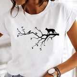 Women's Cartoon Cat Print Short-Sleeved T-Shirt Style Cloths