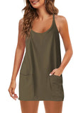 Summer Sleeveless Vest Dress Pocket Sports Short Skirt