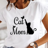 Women's Cartoon Cat Print Short-Sleeved T-Shirt Style Cloths