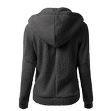 Autumn And Winter Women's Fashion Solid Colour Sweatshirt Loose Softy Hooded Plush Zip Up Jacket