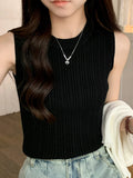 AOSSVIAO 2026 Korea Knitted Vests Women Top O-neck Solid Tank Blusas