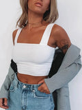 Sleeveless Summer Crop Top White Women Black Casual T Shirt