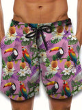 Men's Pineapple Print Beach Shorts Tropical Rainbow Zigzag