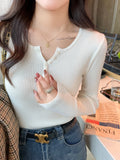 Women’s V-Neck Button Sweater Long Sleeve Slim Knit Pullover