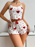Women's Love Print Pajama Set Soft Tank Top Shorts S-XL