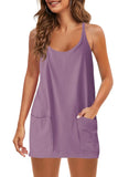 Summer Sleeveless Vest Dress Pocket Sports Short Skirt