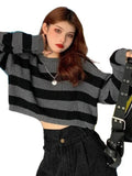 Korean Style Striped Cropped Sweater Women Oversize Knit Jumper