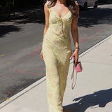 Women's Floral Print Maxi Dress Backless Summer Beachwear