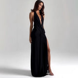 Women's Deep V Neck High Slit Backless Maxi Dress for Summer