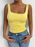 Women's Casual Square Neck Sleeveless Cami Crop Top Solid