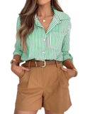 Ladies Cotton Striped Long Sleeve Casual Shirt Top