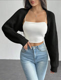 Women's Ribbed Knit Cardigan Sweater Coat Shoulder Wrap