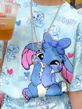 Girls Pink Tie Dye Stitch Cartoon 2Pcs Shorts Set For Summer