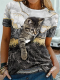 Cat Print T-Shirt Fashion Female Tees Tops Summer Clothing