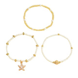 Bohemian Style Starfish Shell Millet Bead Ankle Chain Three-Layer Set