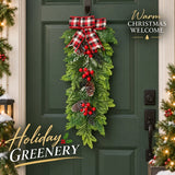 Christmas Greenery Garland with Lily & Red Berries for Mantel Decor