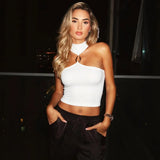 Metal Buckle Decoration Tank Tops Women's Off-Shoulder Outfit