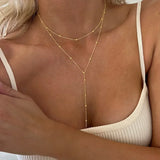 LATS Gold Color Double Layered Long Tassel Chain Necklaces