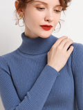 Women's High-Neck Knitted Turtleneck Slim-Fit Long-Sleeve Anti-Pilling Casual Elegant Plain Sweater