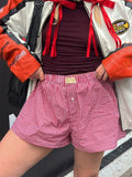 Women’s Y2K Retro Cleanfit Plaid Print Elastic Loungewear Loose Shorts
